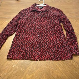 100% Silk Vintage 90s button front blouse size small Ann May Red Speckle Print